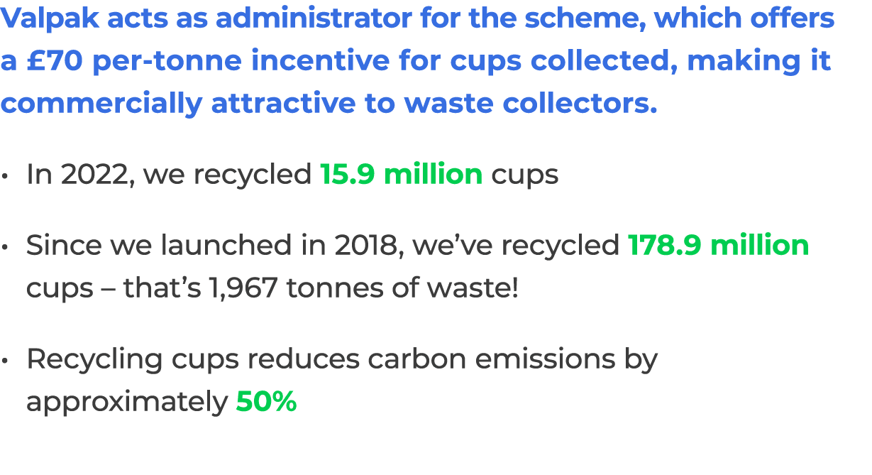 Valpak acts as administrator for the scheme, which offers a £70 per tonne incentive for cups collected, making it com...