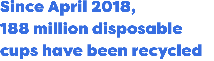 Since April 2018, 188 million disposable cups have been recycled