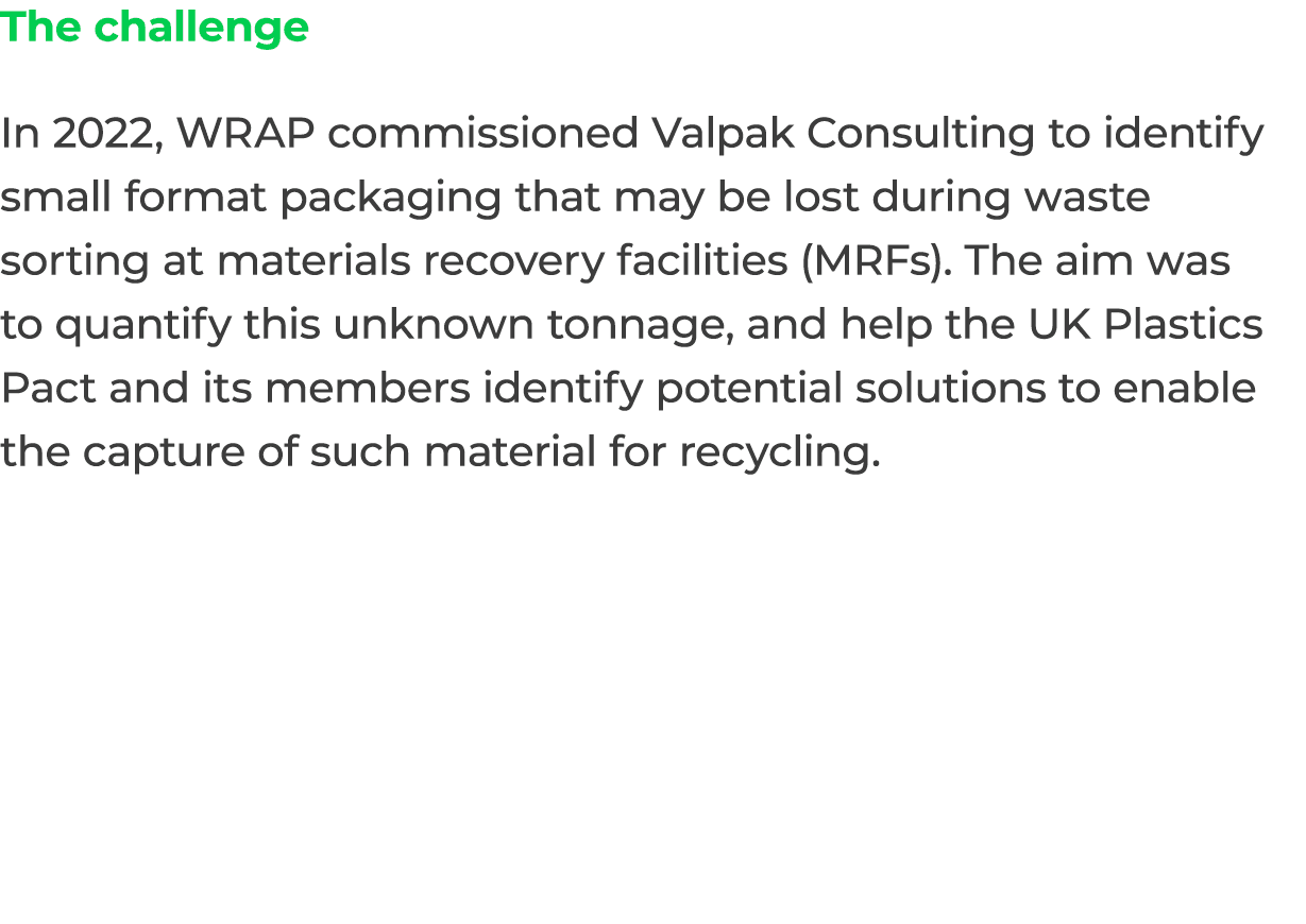 The challenge In 2022, WRAP commissioned Valpak Consulting to identify small format packaging that may be lost during...